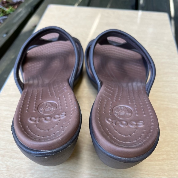CROCS Cyprus II Espresso Brown Open Toe Slip On Heels Sz 9 - Picture 9 of 12